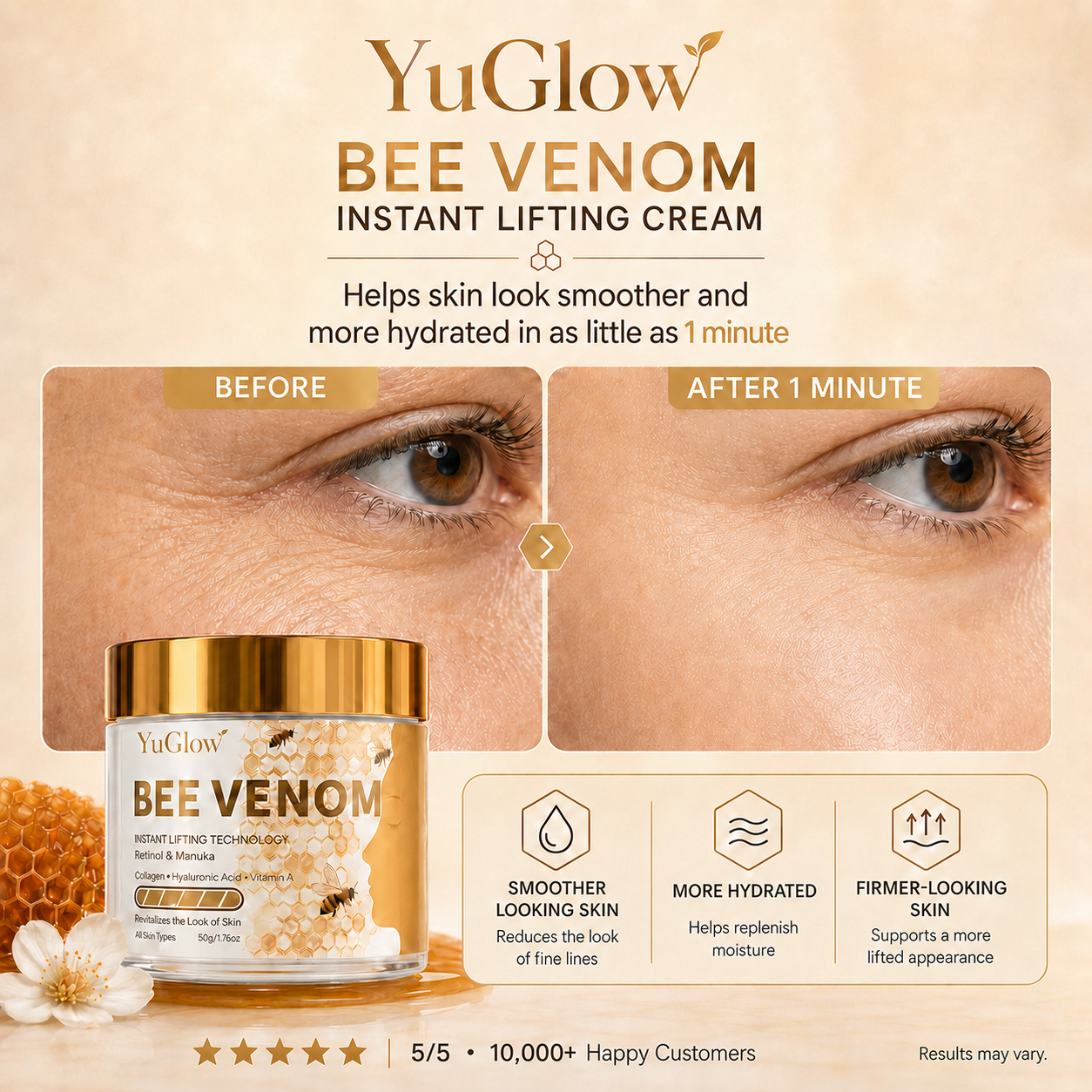 YuGlow Bee Venom Instant Lifting Cream – Firming & Hydrating Face Moisturiser