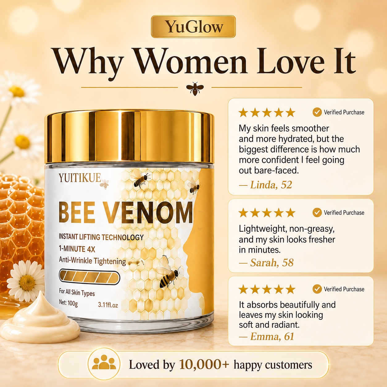 YuGlow Bee Venom Instant Lifting Cream – Firming & Hydrating Face Moisturiser